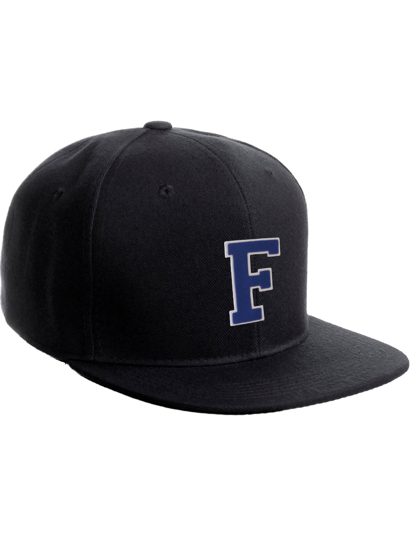 Classic Snapback Hat Custom A to Z Initial Raised Letters, Black Cap White Royal