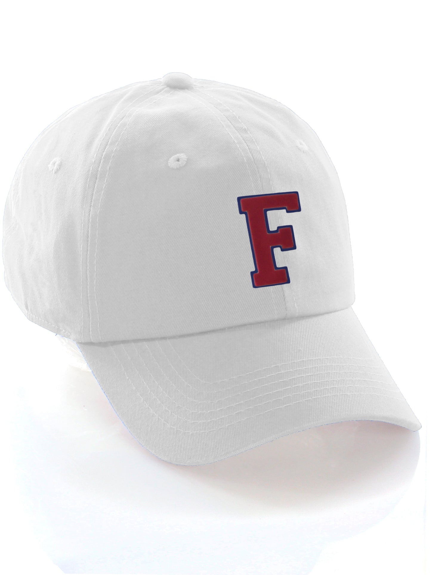 I&W Hatgear Customized Letter Initial Baseball Hat A to Z Team Colors, White Cap Blue Red