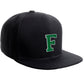 Classic Snapback Hat Custom A to Z Initial Raised Letters, Black Cap White Green