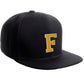 Classic Snapback Hat Custom A to Z Initial Raised Letters, Black Cap White Gold