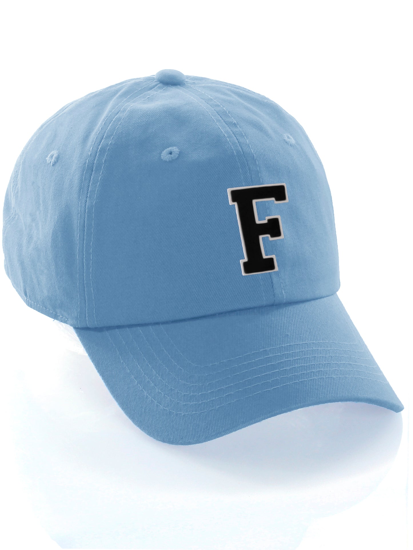 Customized Letter Initial Baseball Hat A to Z Team Colors, Sky Cap White Black