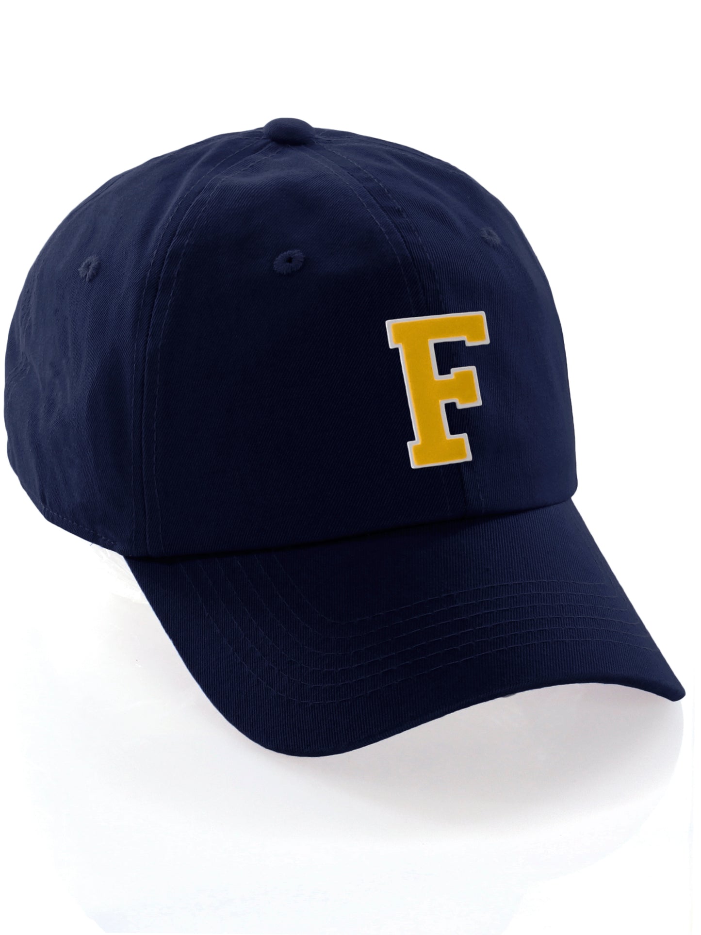 I&W Hatgear Customized Letter Initial Baseball Hat A to Z Team Colors, Navy Cap White Gold