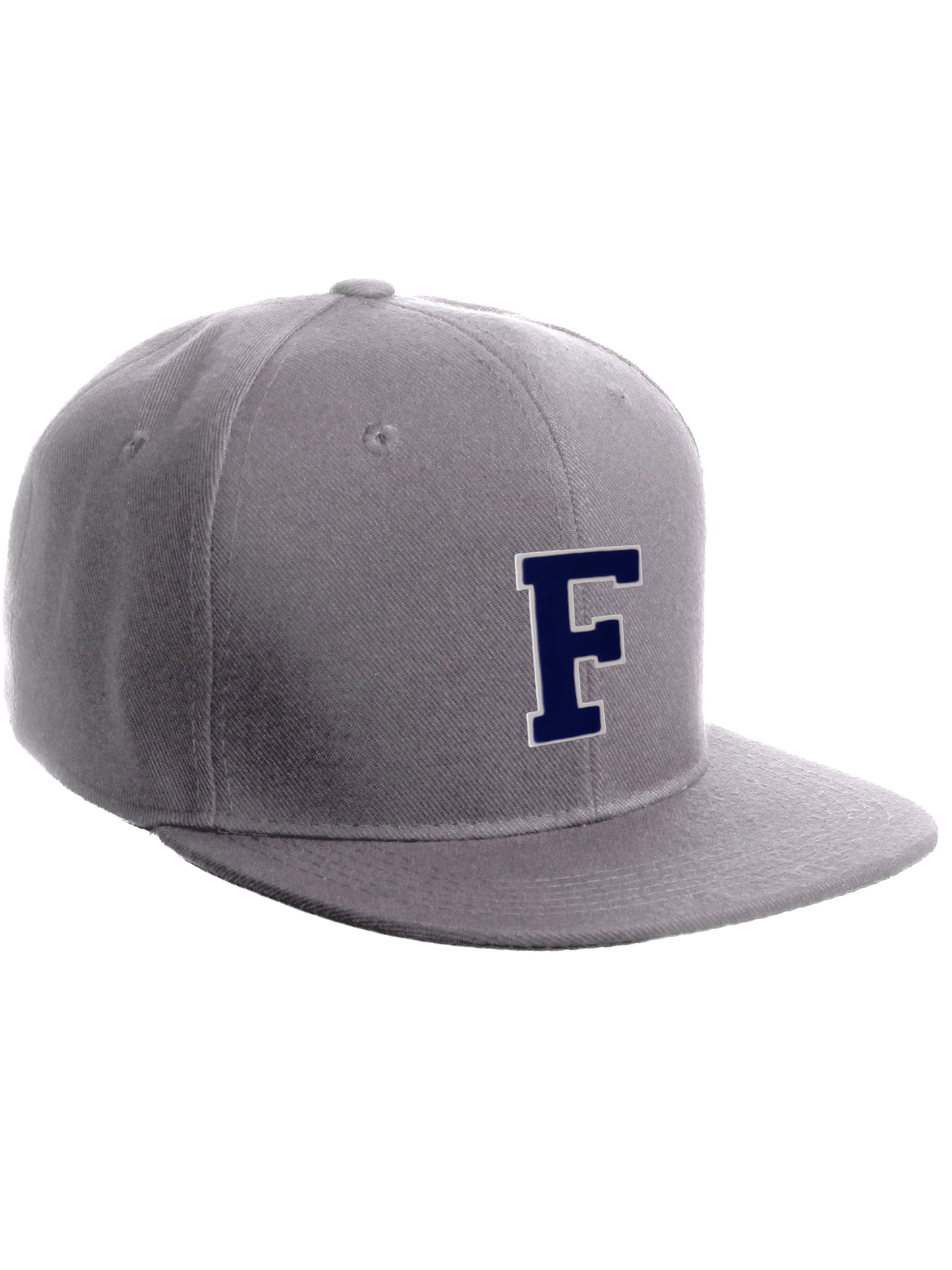 Classic Snapback Hat Custom A to Z Initial Letters, Light Grey Cap White Navy