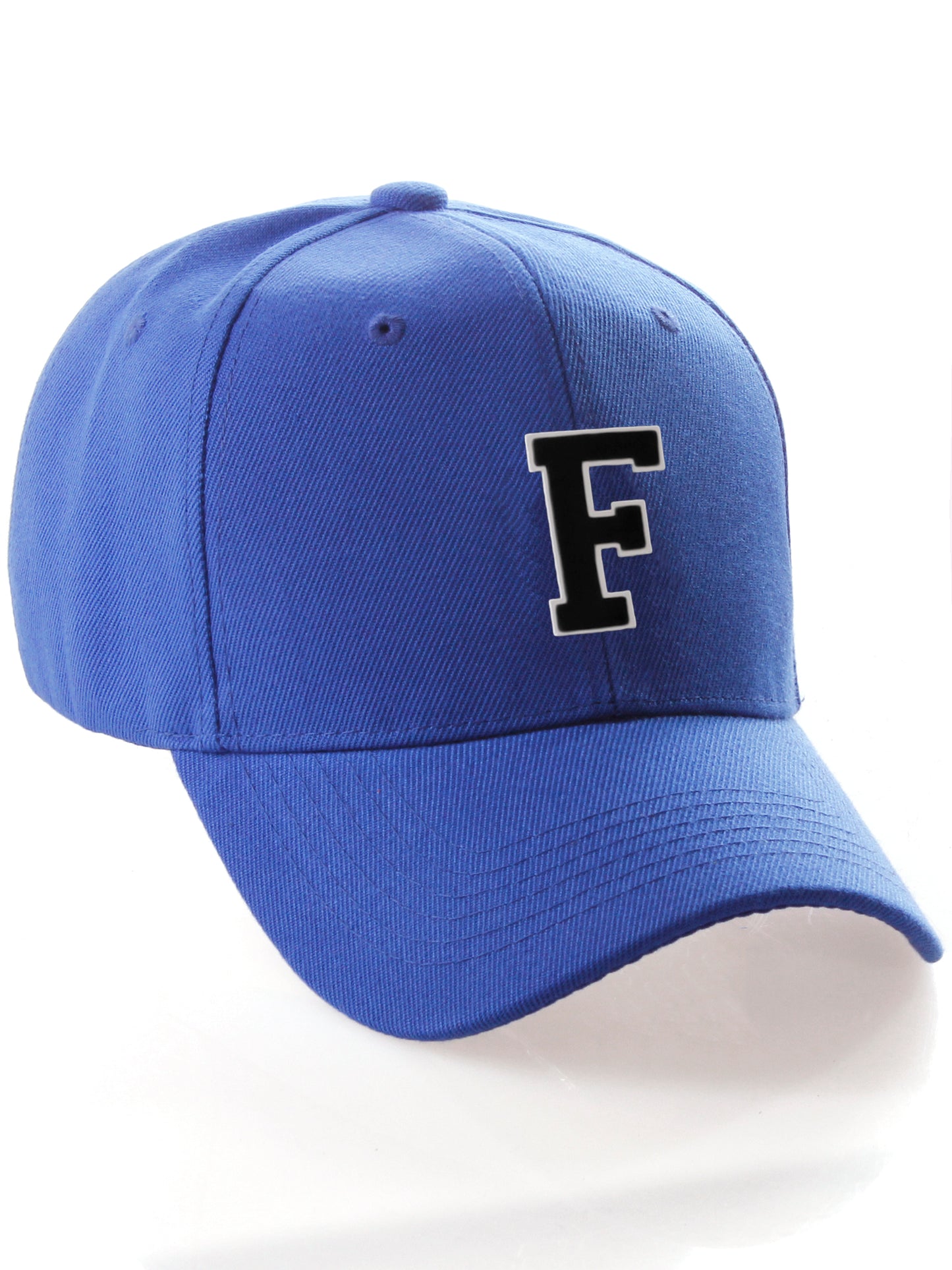 Classic Baseball Hat Custom A to Z Initial Team Letter, Blue Cap White Black