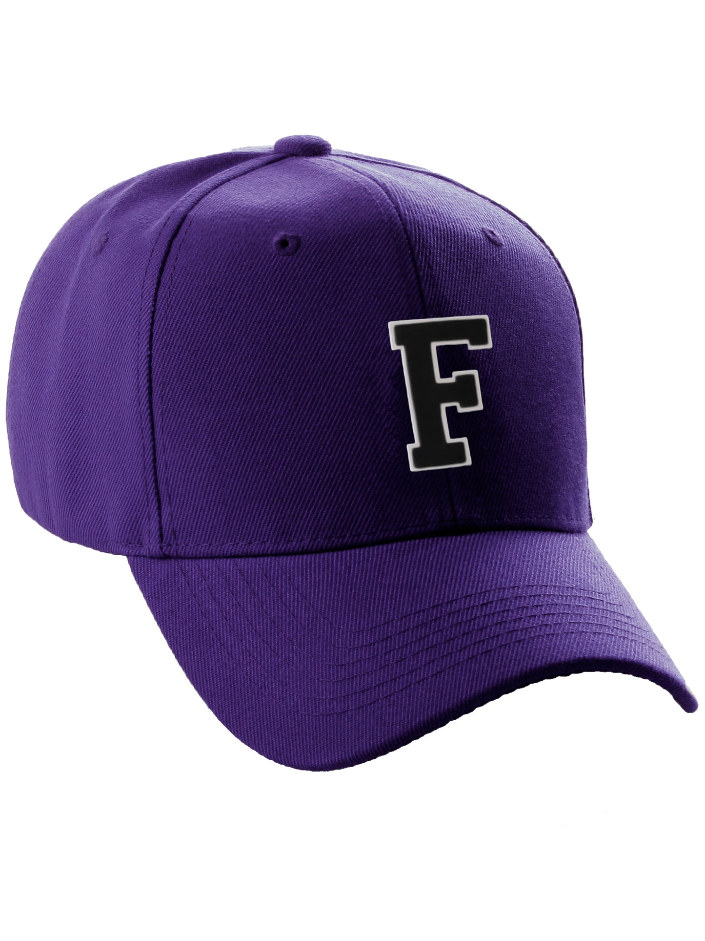 Classic Baseball Hat Custom A to Z Initial Team Letter, Purple Cap White Black