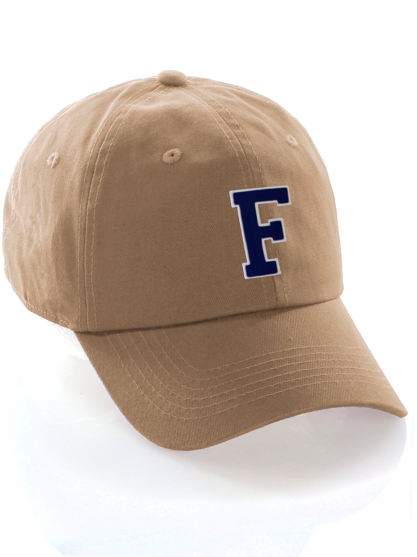 I&W Hatgear Customized Letter Initial Baseball Hat A to Z Team Colors, Khaki Cap White Navy