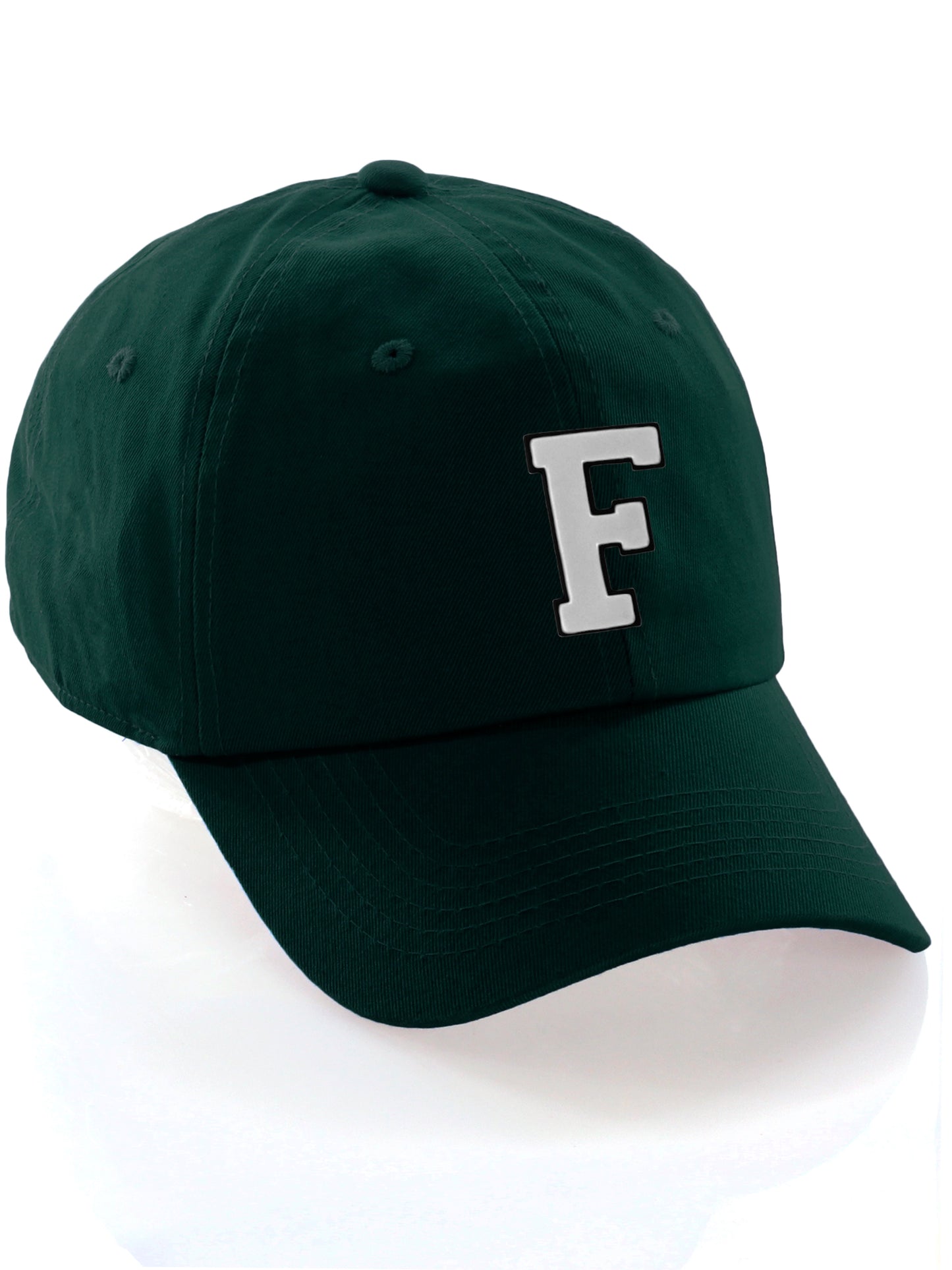 Custom Hat A to Z Initial Letters Classic Baseball Cap, Dk Green Hat Black White