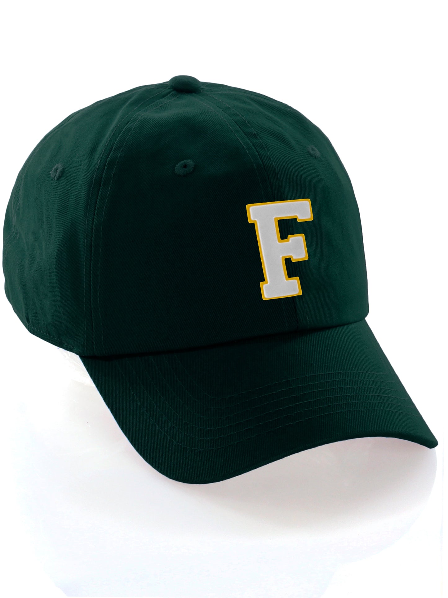 Custom Hat A to Z Initial Letters Classic Baseball Cap, Dk Green Hat Gold White