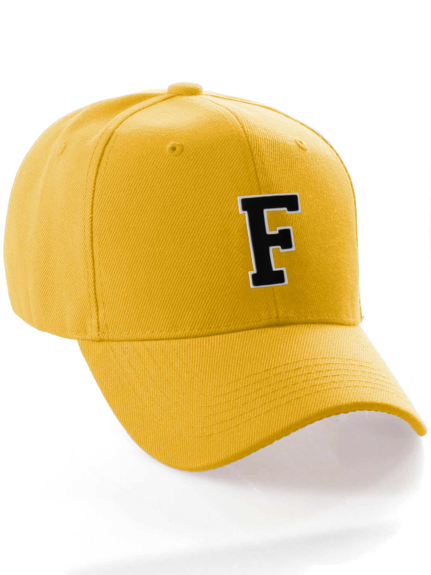 Classic Baseball Hat Custom A to Z Initial Team Letter, Yellow Cap White Black