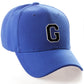 Classic Baseball Hat Custom A to Z Initial Team Letter, Blue Cap White Black