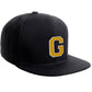 Classic Snapback Hat Custom A to Z Initial Raised Letters, Black Cap White Gold