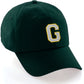 Custom Hat A to Z Initial Letters Classic Baseball Cap, Dk Green Hat Gold White