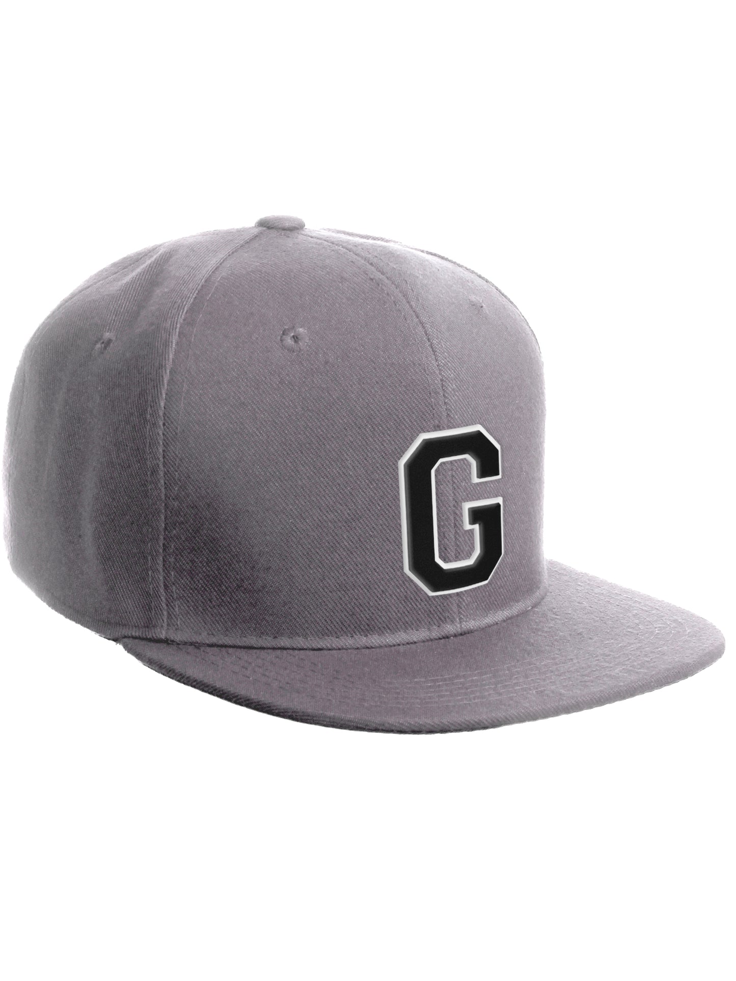 Classic Snapback Hat Custom A to Z Initial Letters, Light Grey Cap White Black
