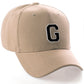 Classic Baseball Hat Custom A to Z Initial Team Letter, Khaki Cap White Black