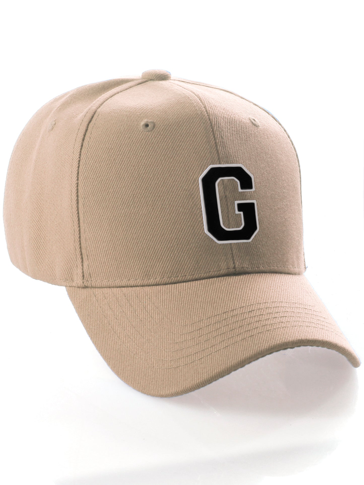 Classic Baseball Hat Custom A to Z Initial Team Letter, Khaki Cap White Black