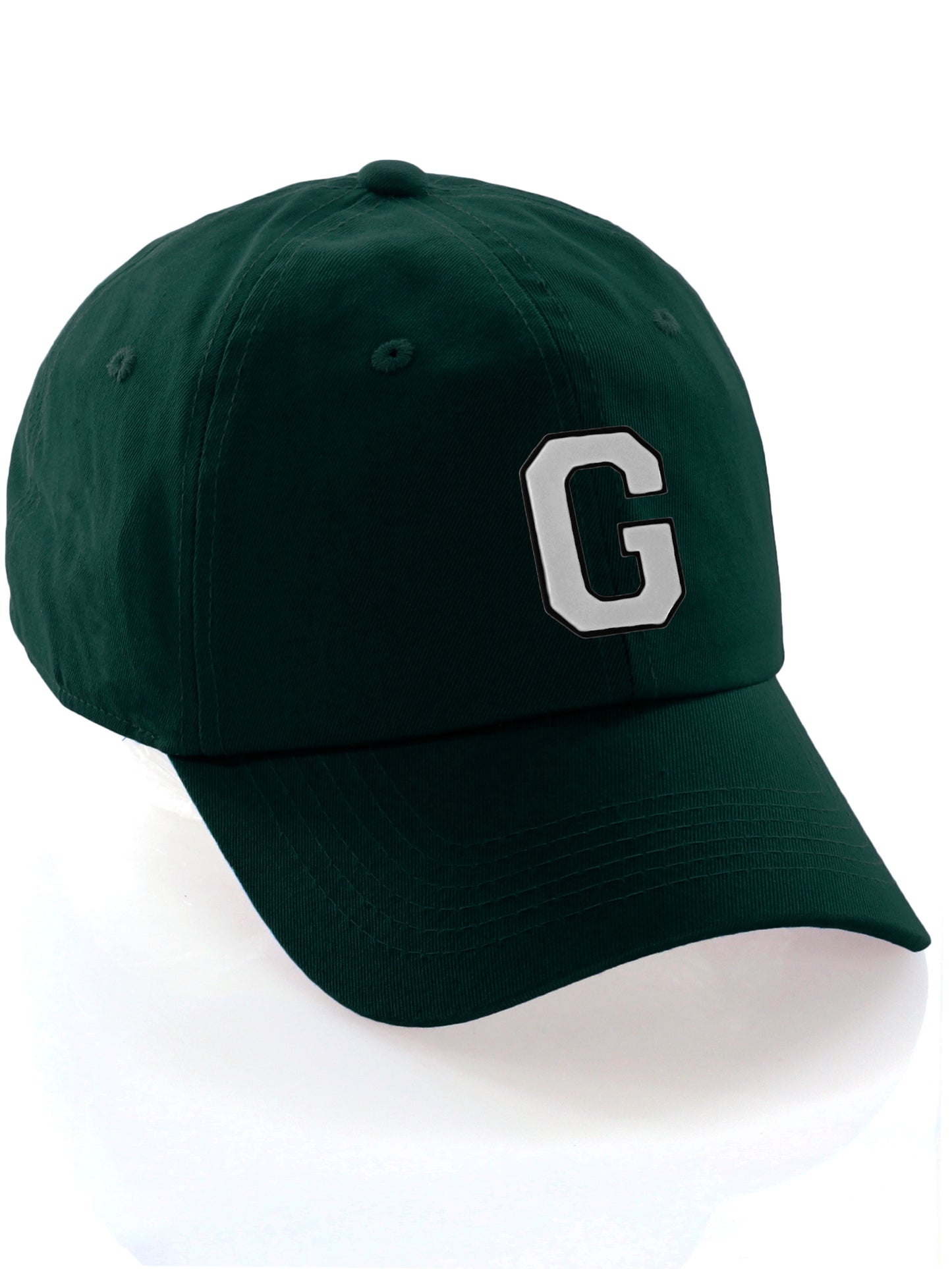 Custom Hat A to Z Initial Letters Classic Baseball Cap, Dk Green Hat Black White
