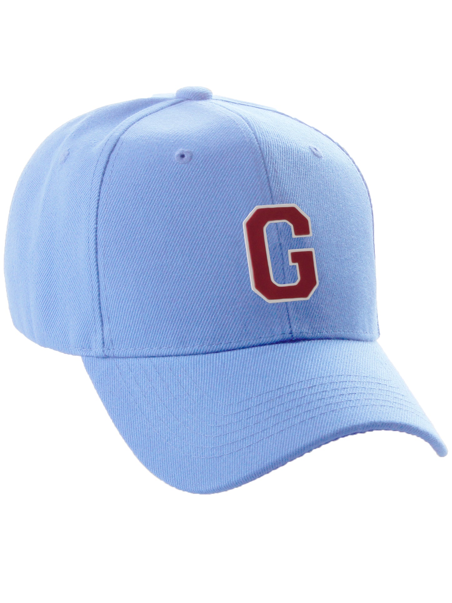 Classic Baseball Hat Custom A to Z Initial Team Letter, Sky Cap White Red