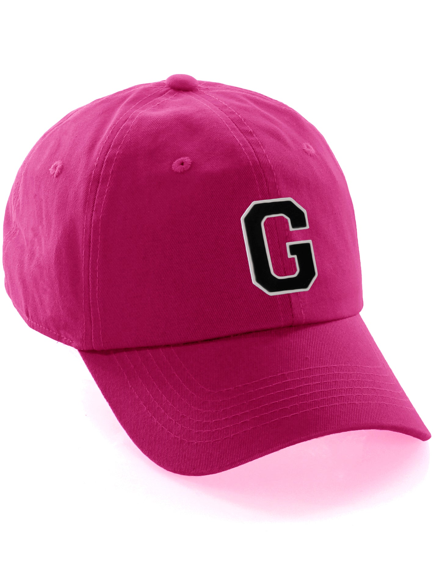 I&W Hatgear Customized Letter Initial Baseball Hat A to Z Team Colors, Hot Pink Hat Wh Blck