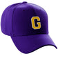 Classic Baseball hat Custom A to Z Initial Team Letter, Purple Cap White Gold