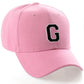 Classic Baseball Hat Custom A to Z Initial Team Letter, Pink Cap White Black