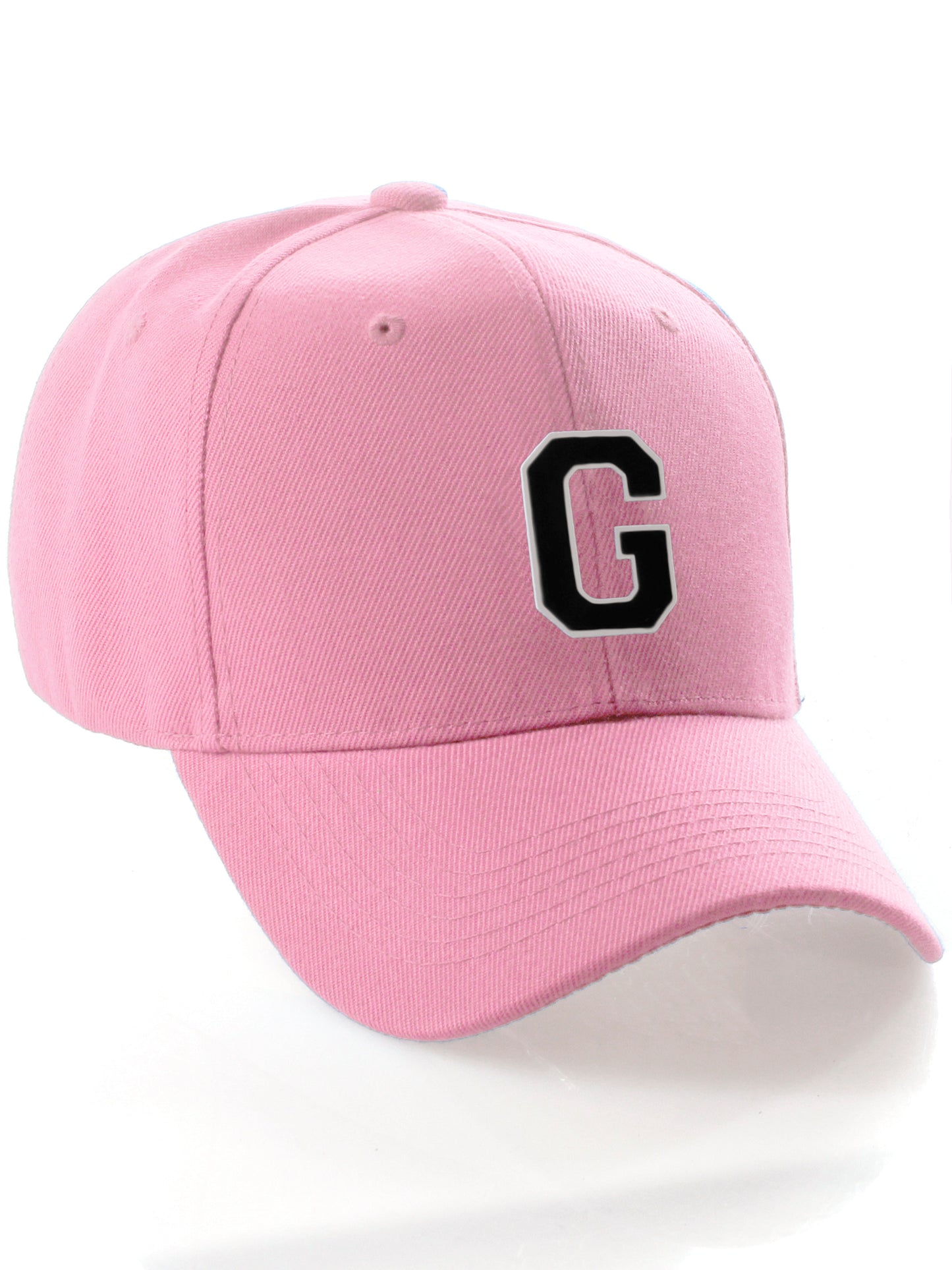 Classic Baseball Hat Custom A to Z Initial Team Letter, Pink Cap White Black