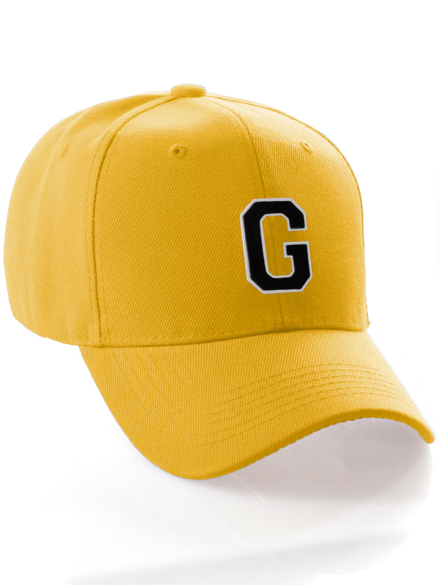 Classic Baseball Hat Custom A to Z Initial Team Letter, Yellow Cap White Black