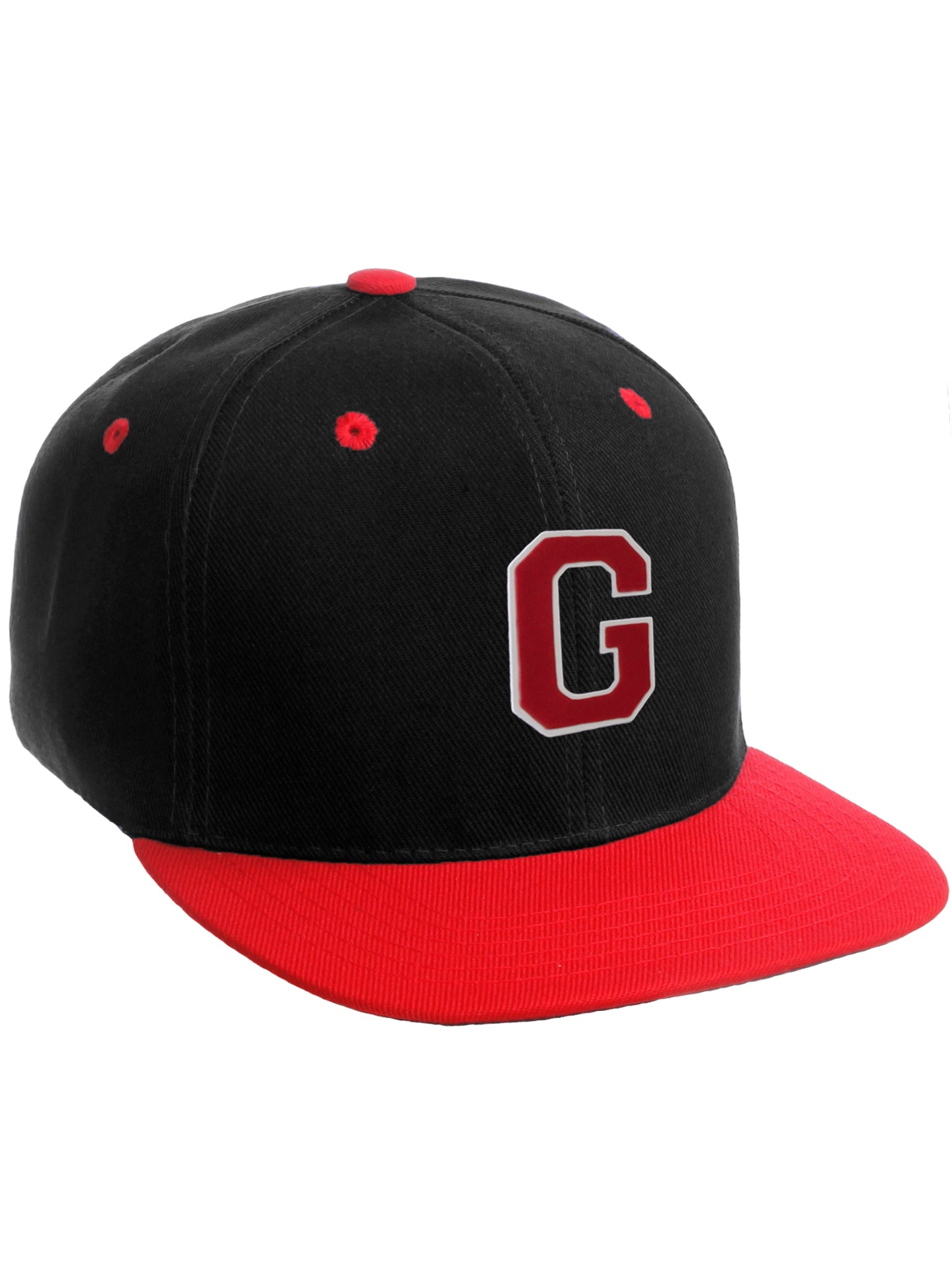 Classic Snapback Hat Custom A to Z Initial Letters, Black Red Cap White Red
