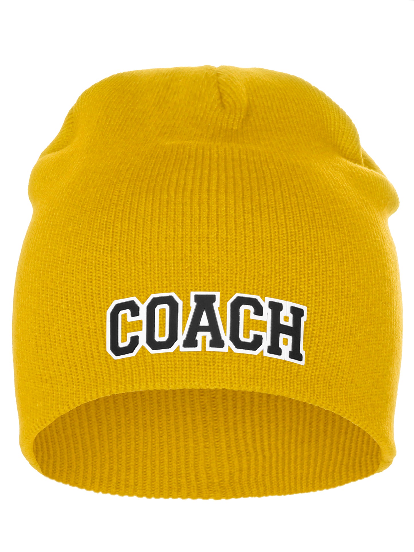 Coach Arch Letters Winter Knit Cuffless Beanie 3D Raised Layers
