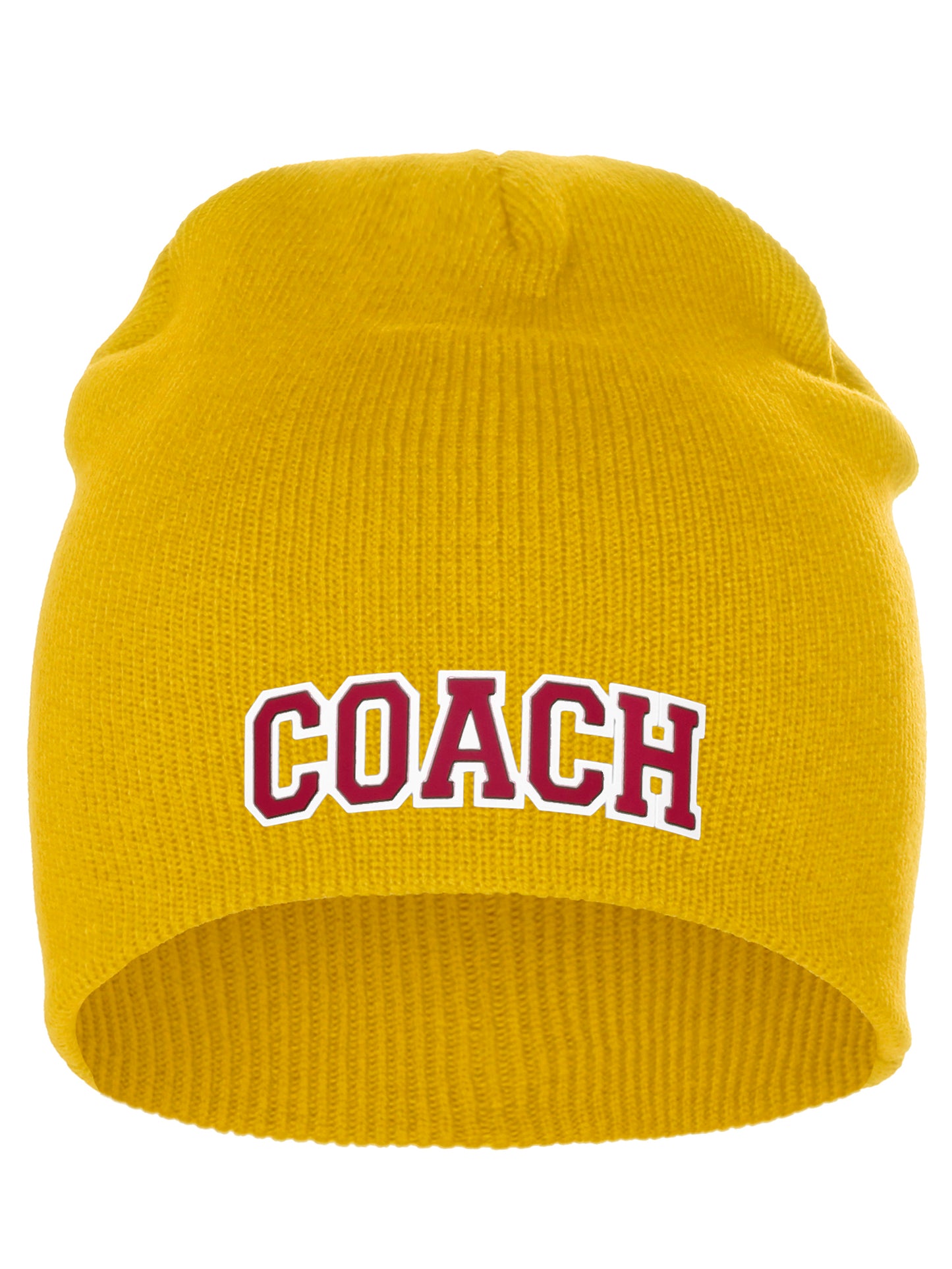 Coach Arch Letters Winter Knit Cuffless Beanie 3D Raised Layers