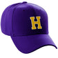 Classic Baseball hat Custom A to Z Initial Team Letter, Purple Cap White Gold