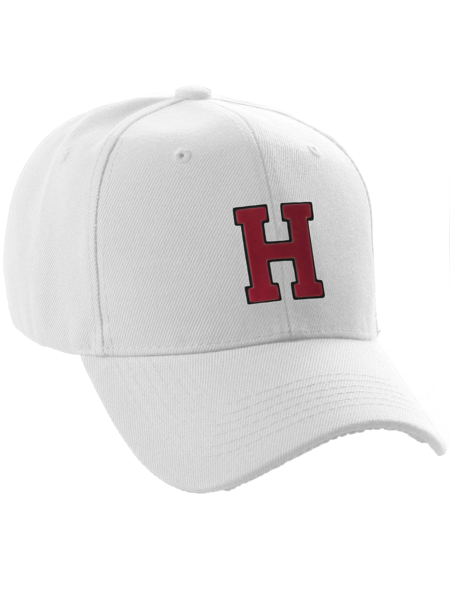 Classic Baseball Hat Custom A to Z Initial Team Letter, White Cap Black Red