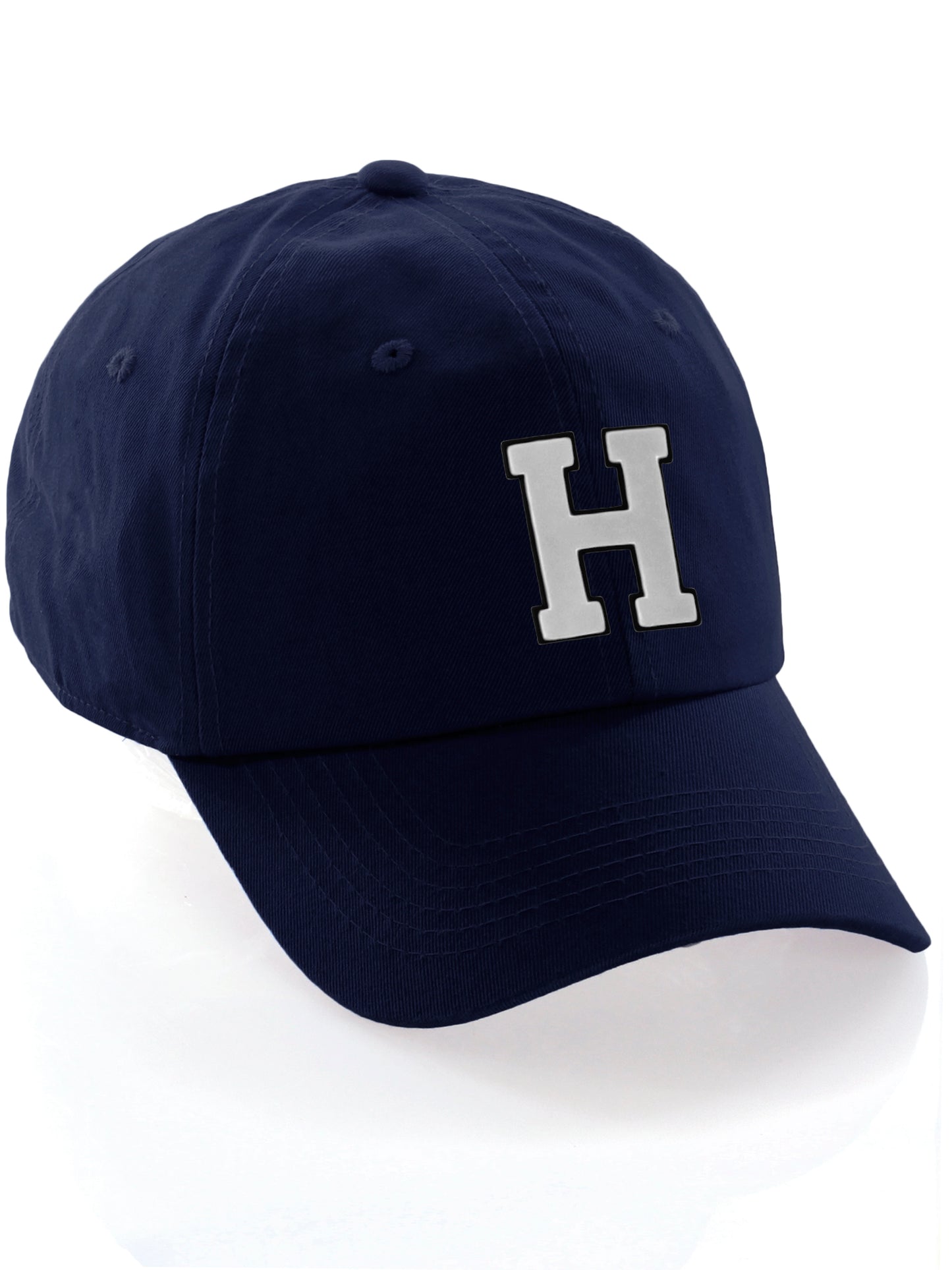 I&W Hatgear Customized Letter Initial Baseball Hat A to Z Team Colors, Navy Cap Black White