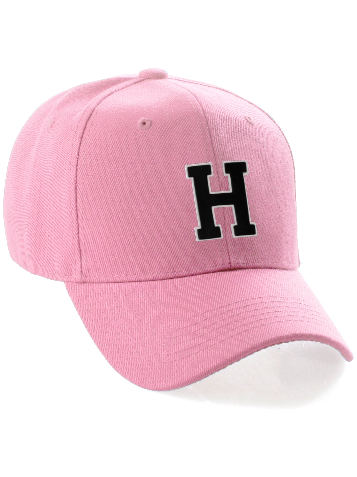 Classic Baseball Hat Custom A to Z Initial Team Letter, Pink Cap White Black