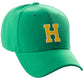 Classic Baseball Hat Custom A to Z Initial Team Letter, Green Cap White Gold