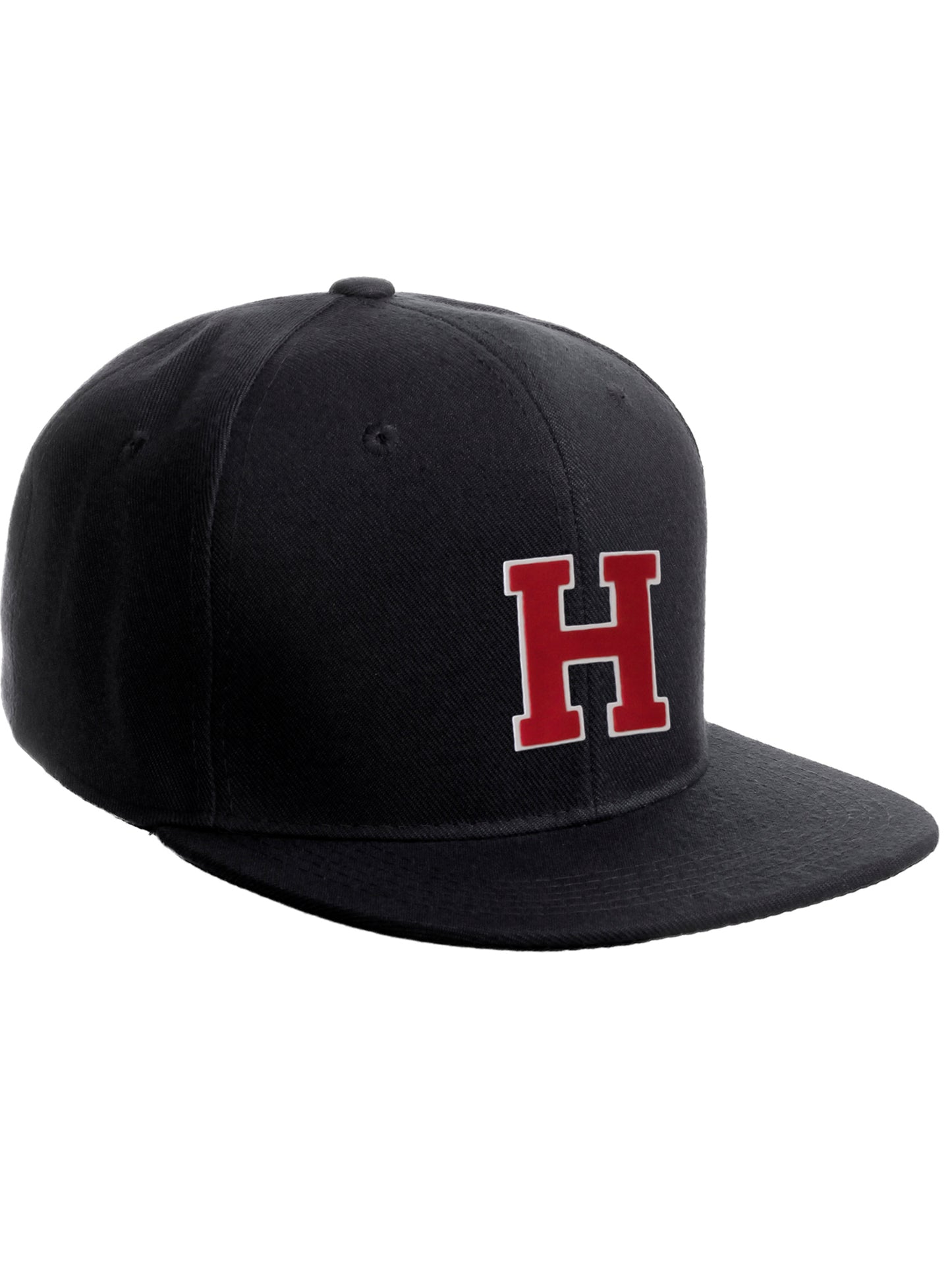 Classic Snapback Hat Custom A to Z Initial Raised Letters, Black Cap White Red