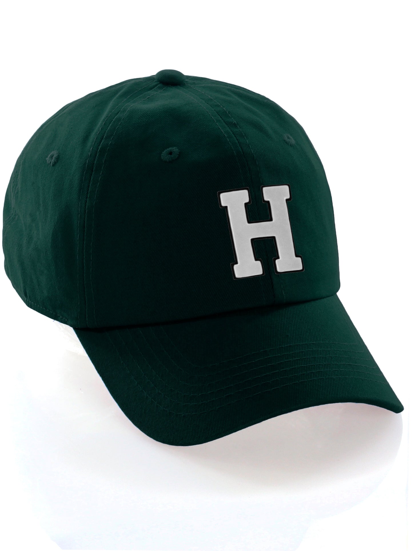 Custom Hat A to Z Initial Letters Classic Baseball Cap, Dk Green Hat Black White