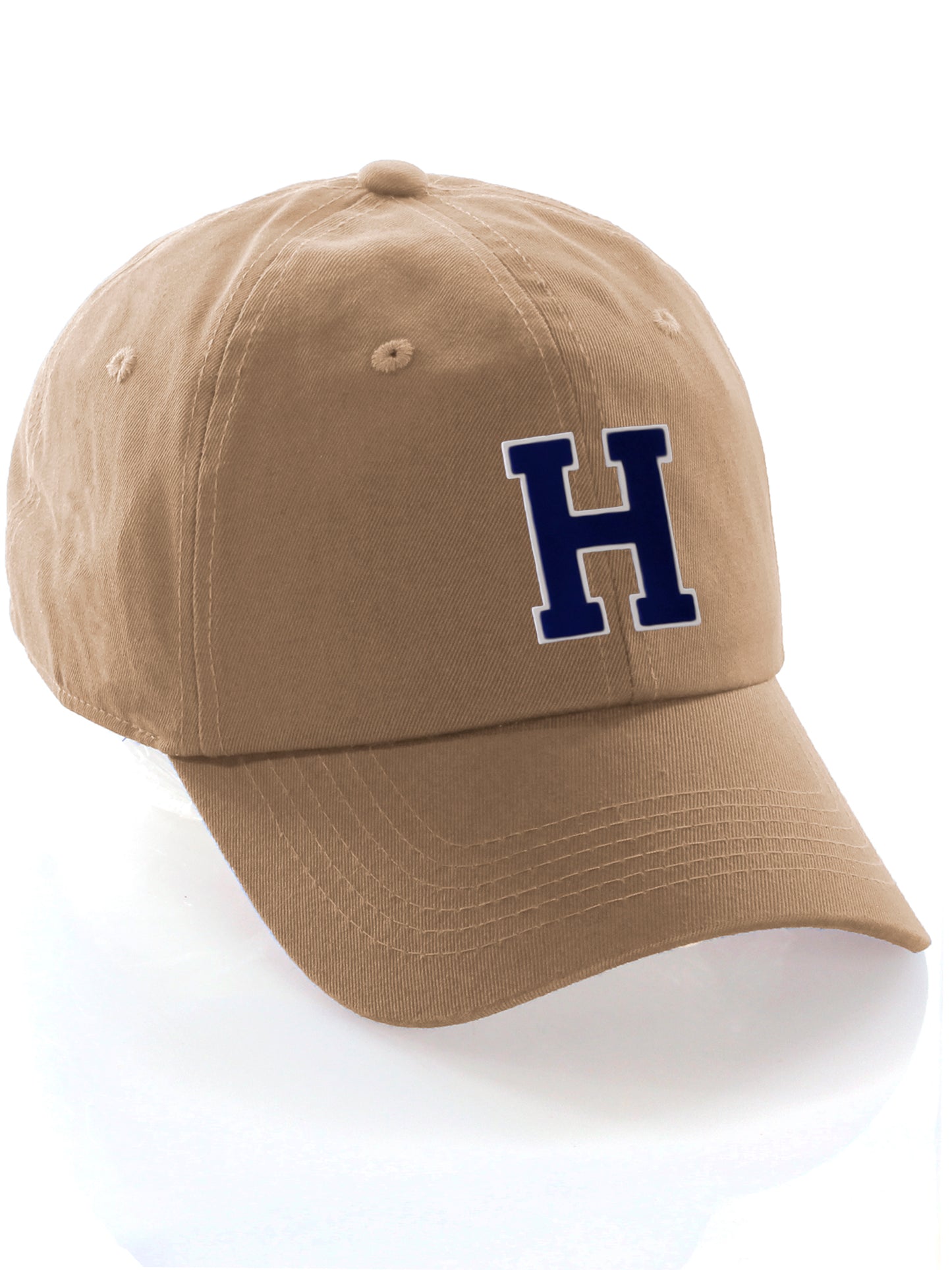 I&W Hatgear Customized Letter Initial Baseball Hat A to Z Team Colors, Khaki Cap White Navy