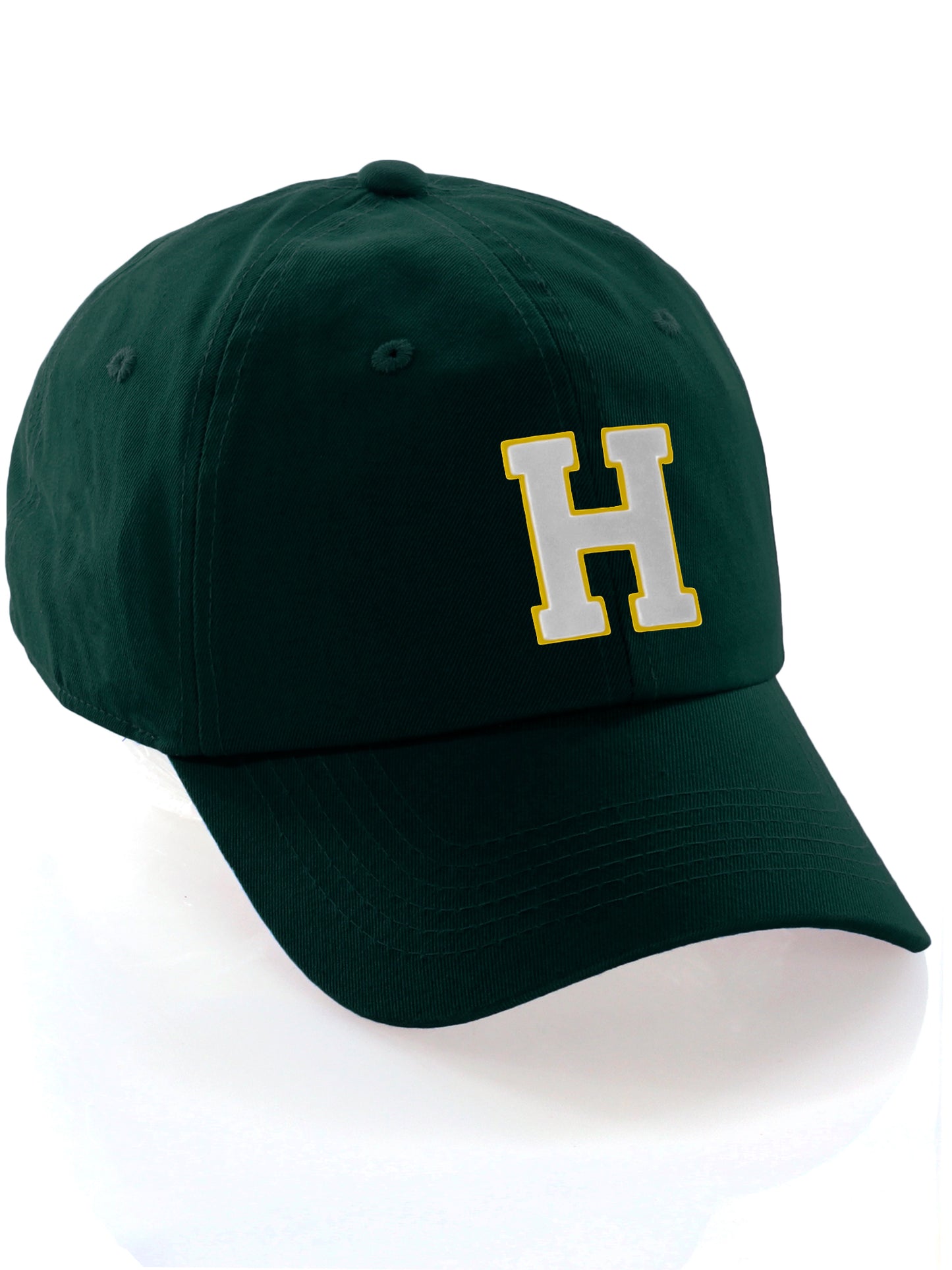 Custom Hat A to Z Initial Letters Classic Baseball Cap, Dk Green Hat Gold White
