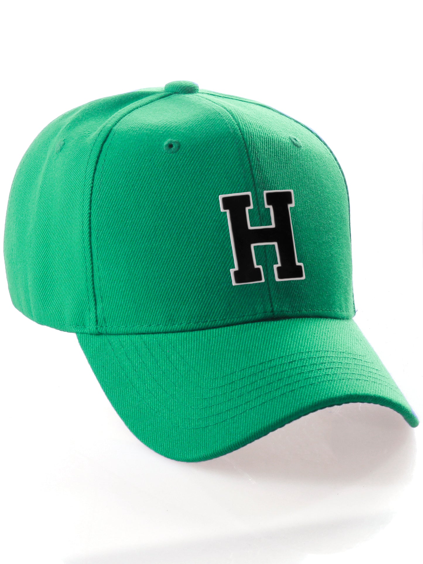 Classic Baseball Hat Custom A to Z Initial Team Letter, Green Cap White Black