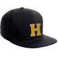 Classic Snapback Hat Custom A to Z Initial Raised Letters, Black Cap White Gold