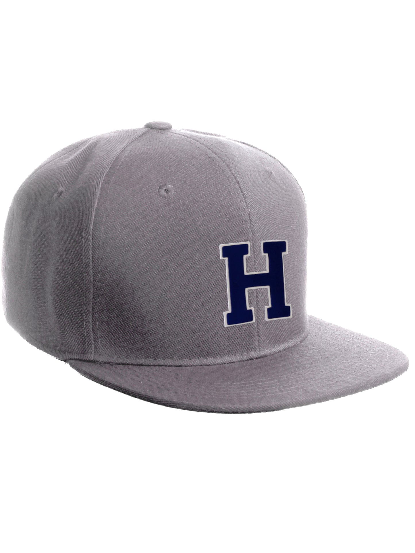 Classic Snapback Hat Custom A to Z Initial Letters, Light Grey Cap White Navy