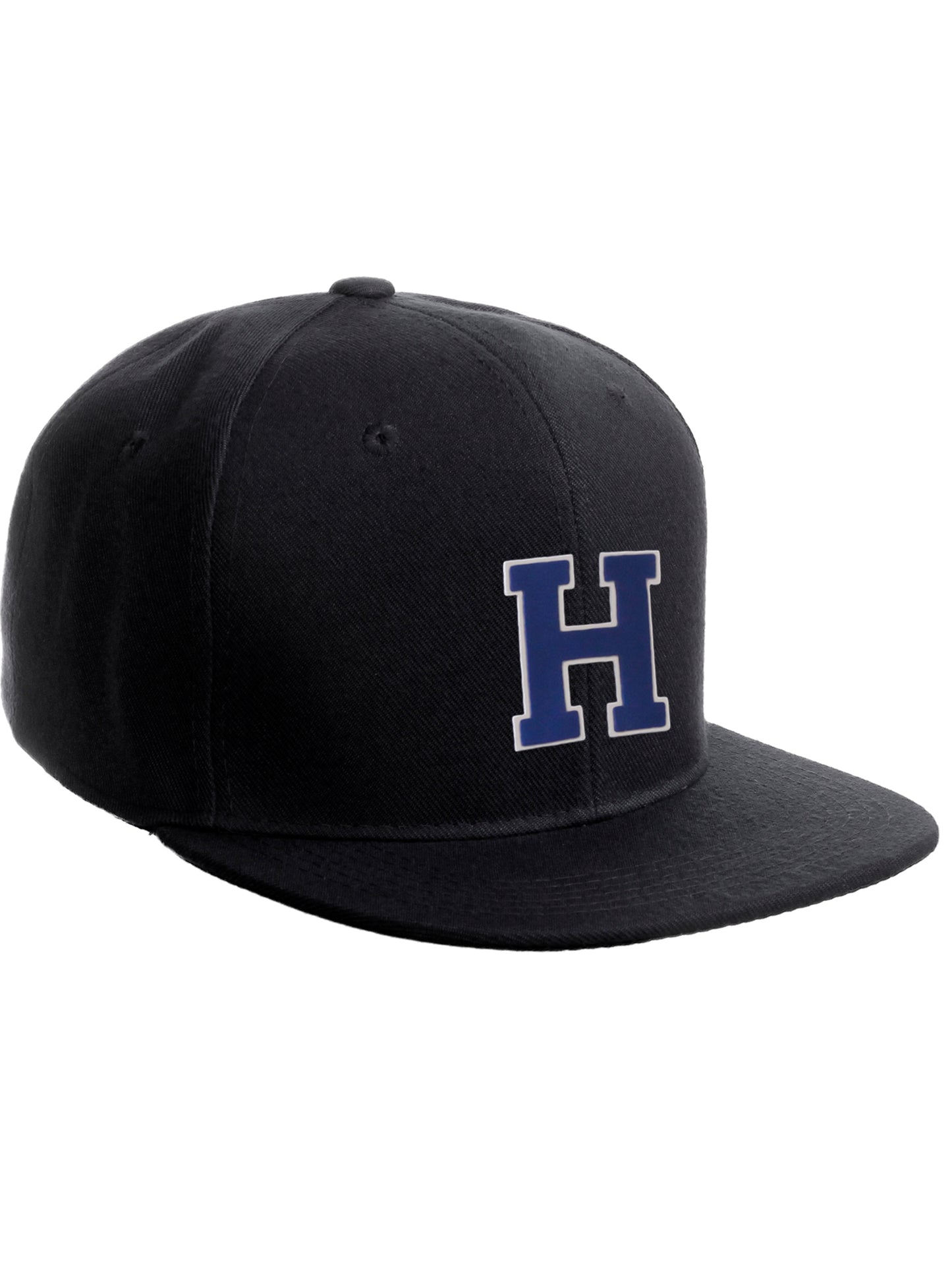 Classic Snapback Hat Custom A to Z Initial Raised Letters, Black Cap White Royal