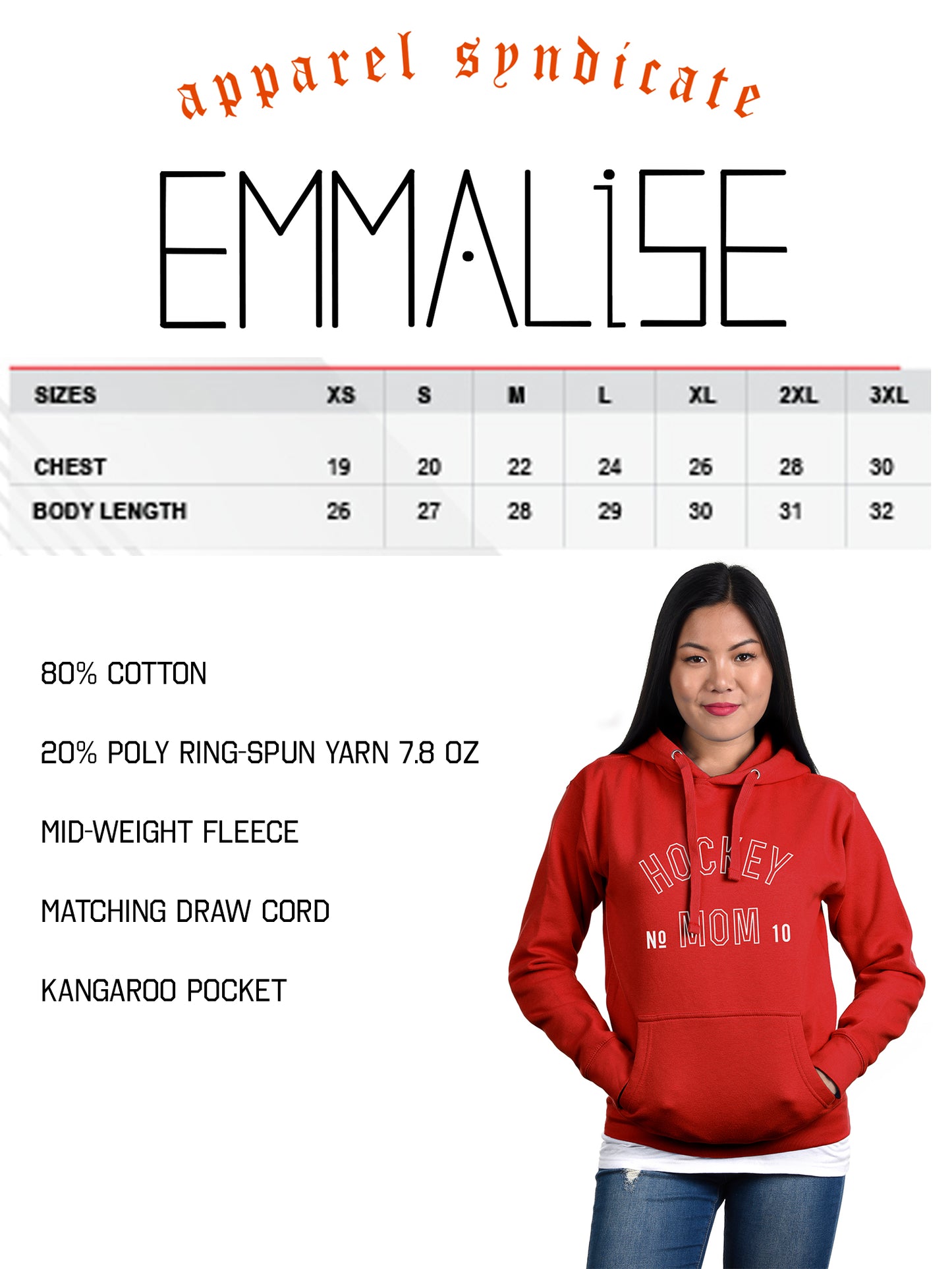 Emmalise Women's Hockey Mom Custom Number Round Neck Short Sleeve and Pullover Hoodie Fleece Sweatshirt