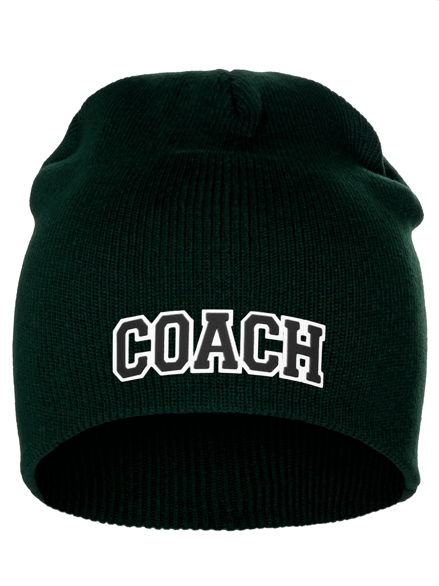Coach Arch Letters Winter Knit Cuffless Beanie 3D Raised Layers