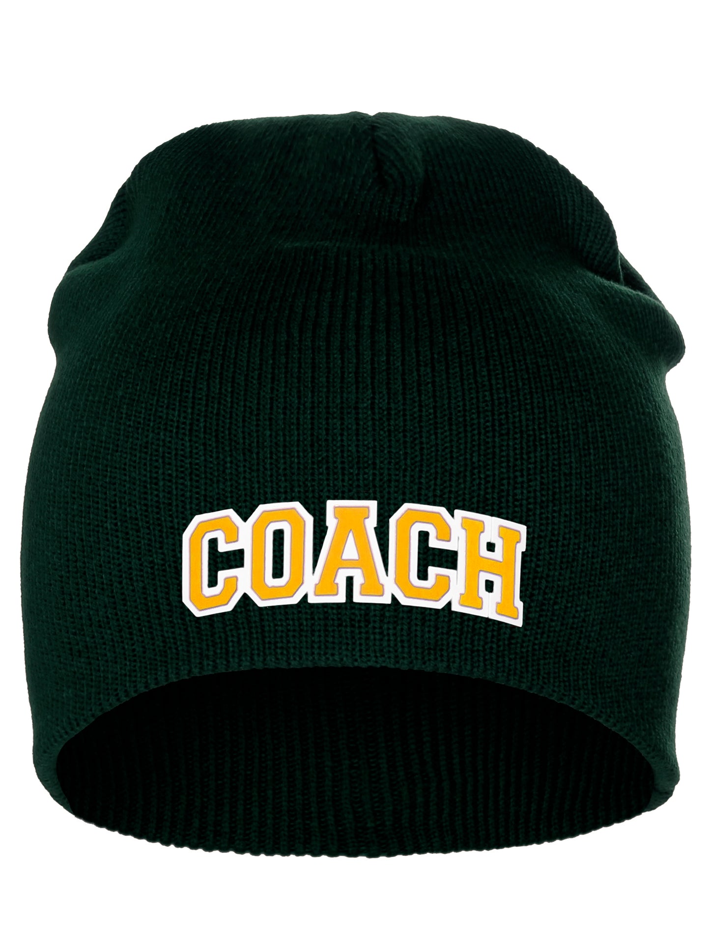 Coach Arch Letters Winter Knit Cuffless Beanie 3D Raised Layers