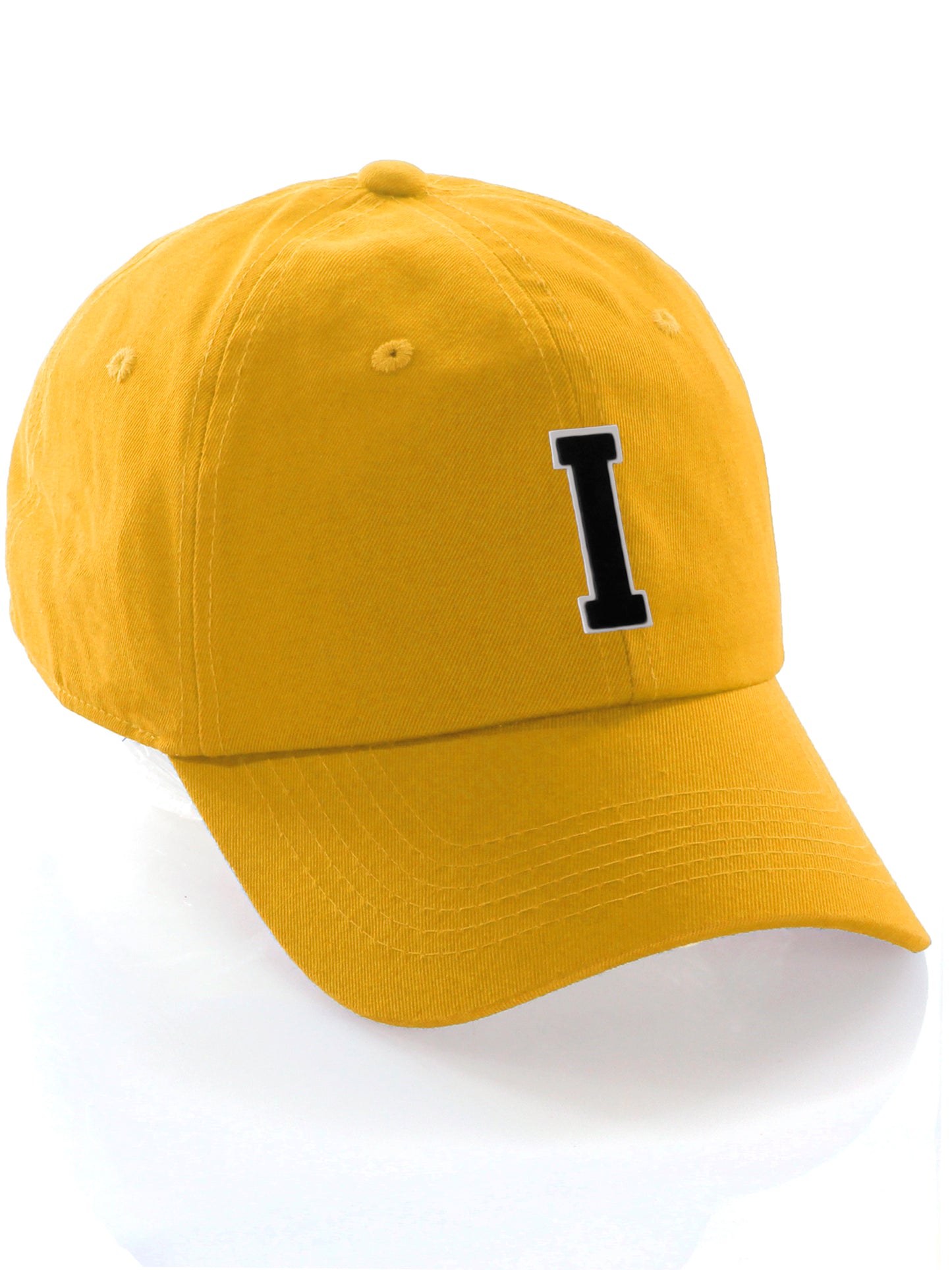 I&W Hatgear Customized Letter Initial Baseball Hat A to Z Team Colors, Gold Cap White Black