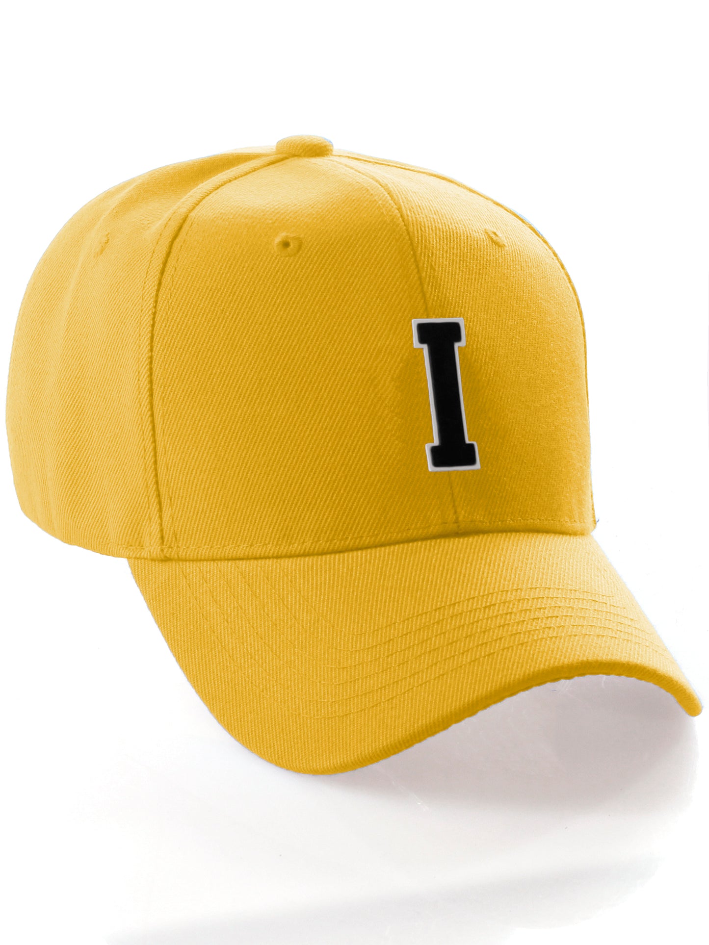 Classic Baseball Hat Custom A to Z Initial Team Letter, Yellow Cap White Black