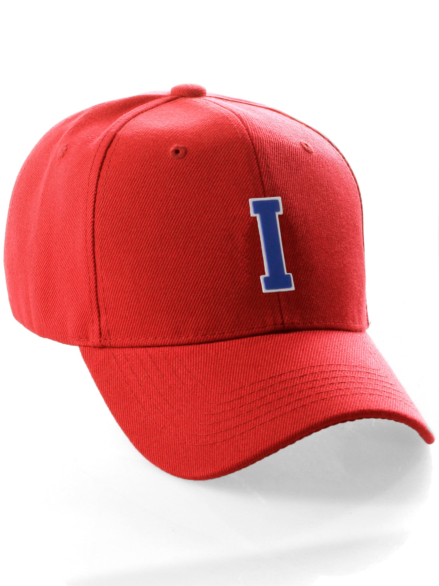 Classic Baseball hat Custom A to Z Initial Team Letter, Red Cap White Blue