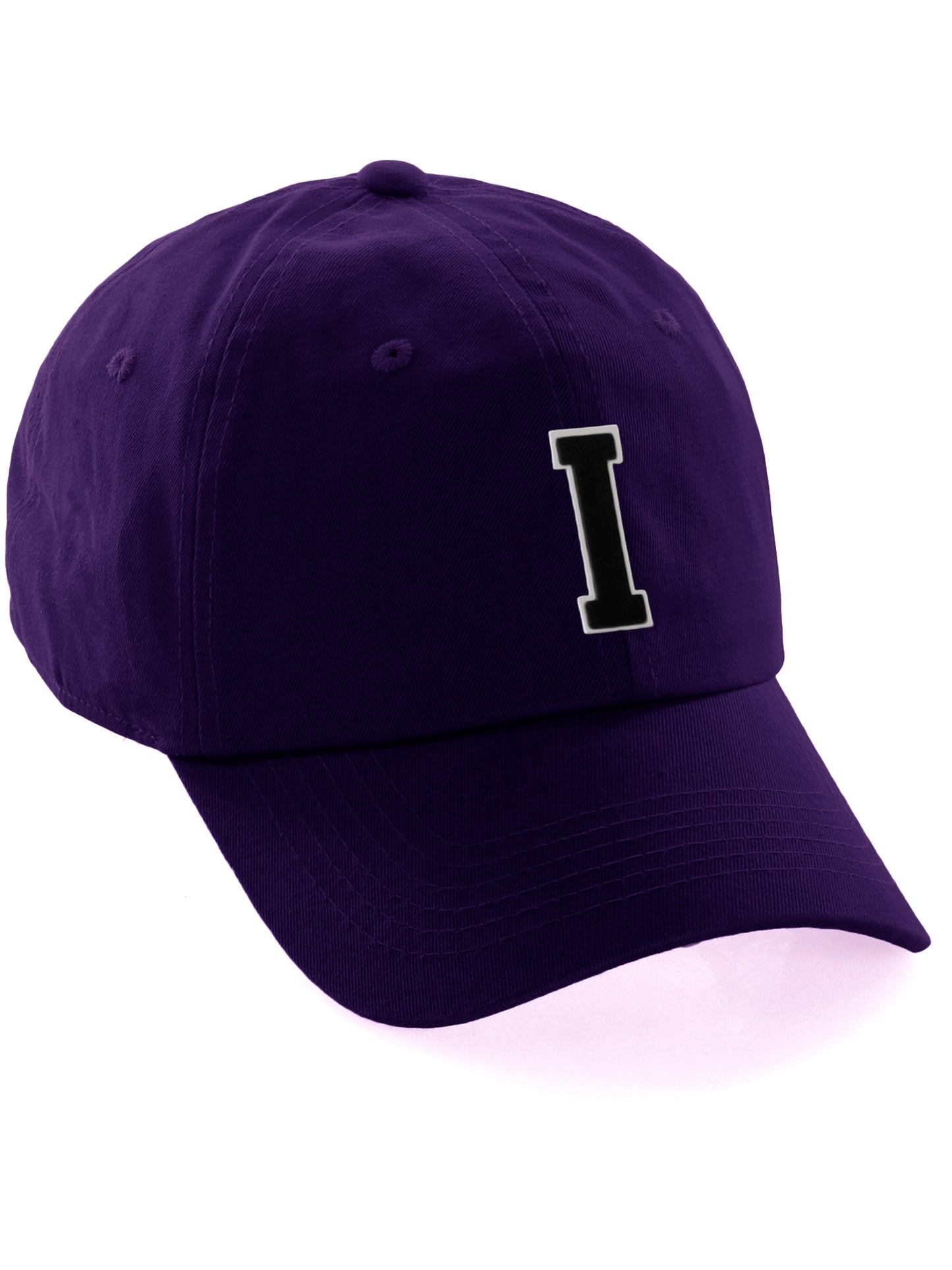 Customized Letter Initial Baseball Hat A to Z Team Colors, Purple Cap White Black