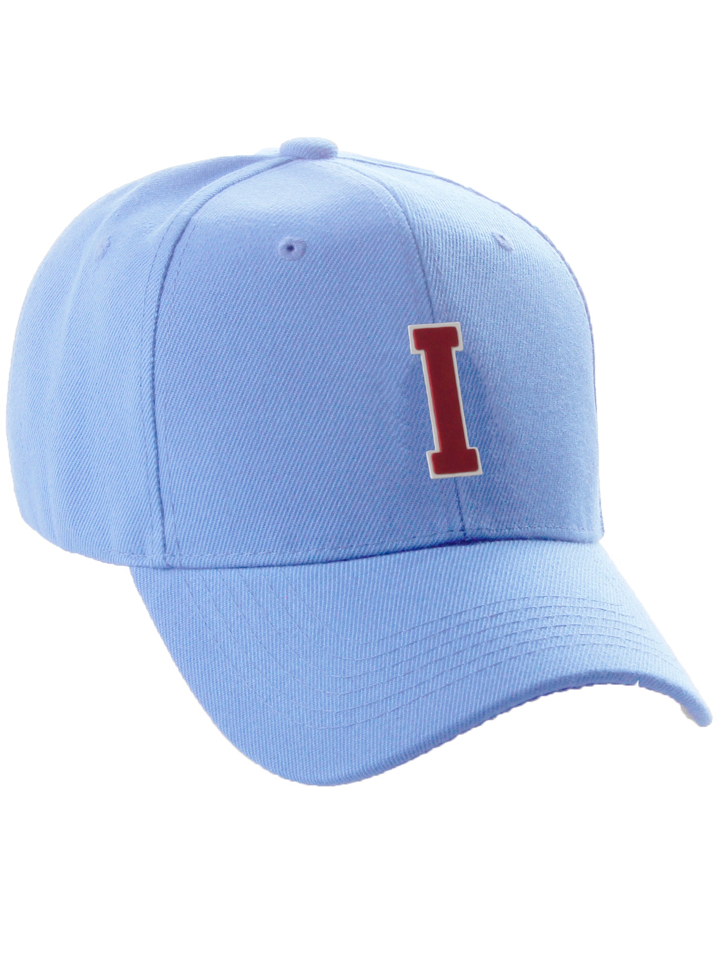 Classic Baseball Hat Custom A to Z Initial Team Letter, Sky Cap White Red